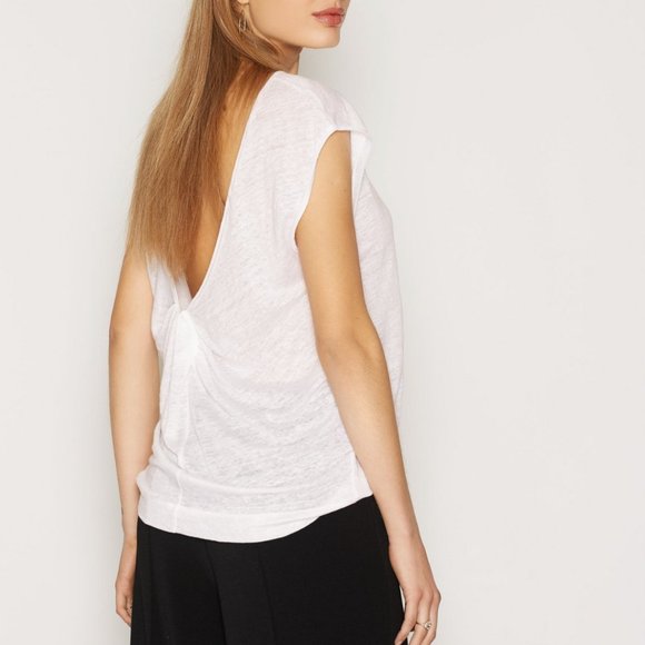 By Malene Birger Analisa T-Shirt XS | NWT Grey Linen Deep V-Back Minimalist Top - Picture 13 of 14